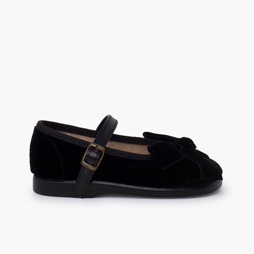 Mary janes leather-type strap velvet bow Black