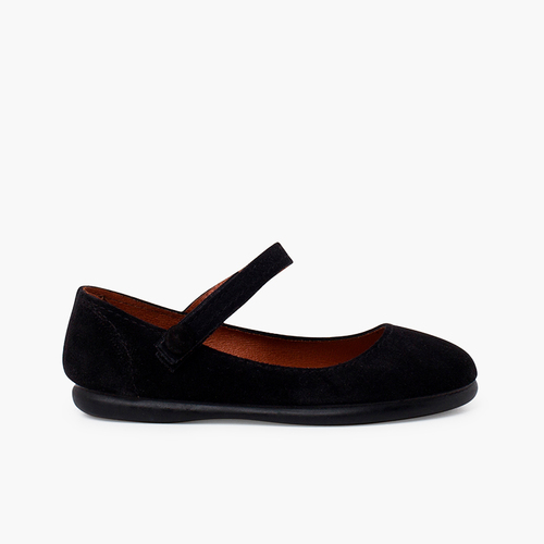 Suede mary janes girls button strap Black