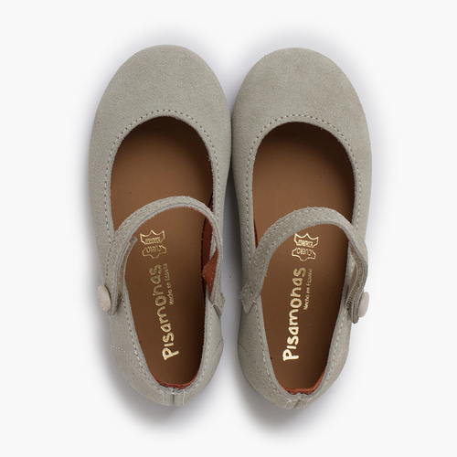 Suede mary janes girls button strap Dry Green