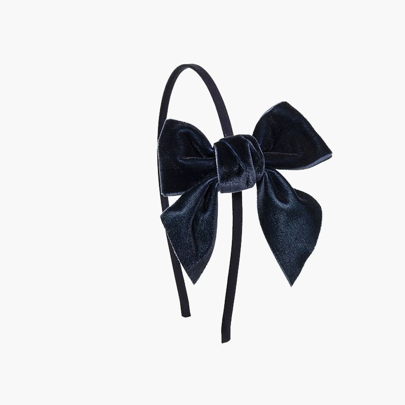 Satin headband with velvet bow Navy Blue