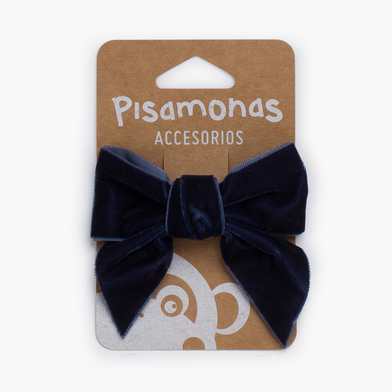 Velvet duckbill clip bow Navy Blue