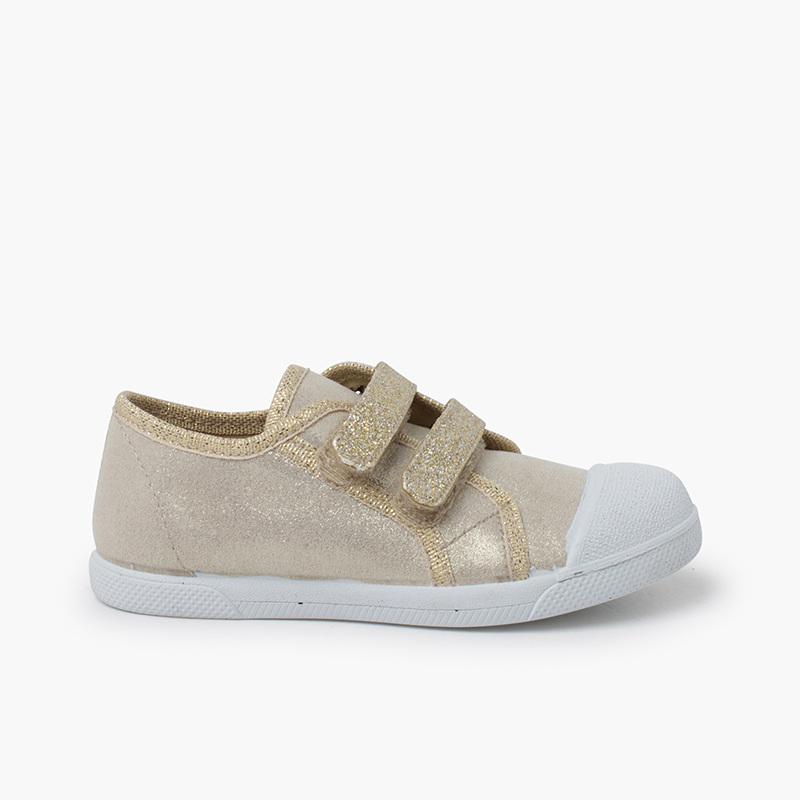 Soft glittery trainers double hook-and-loop strap Gold