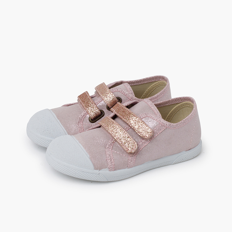Soft glittery trainers double hook-and-loop strap Pink