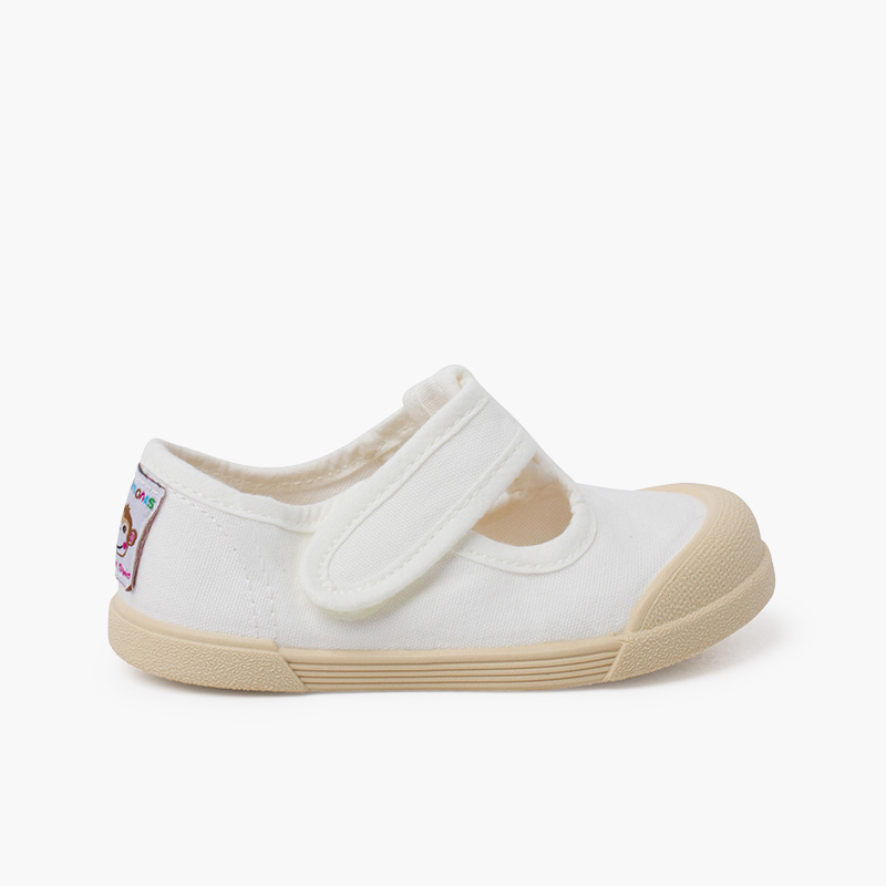 Barefoot canvas T-bar shoes White