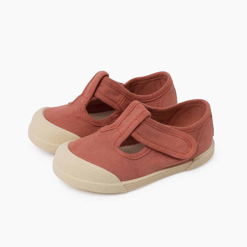 Barefoot canvas T-bar shoes Terracota