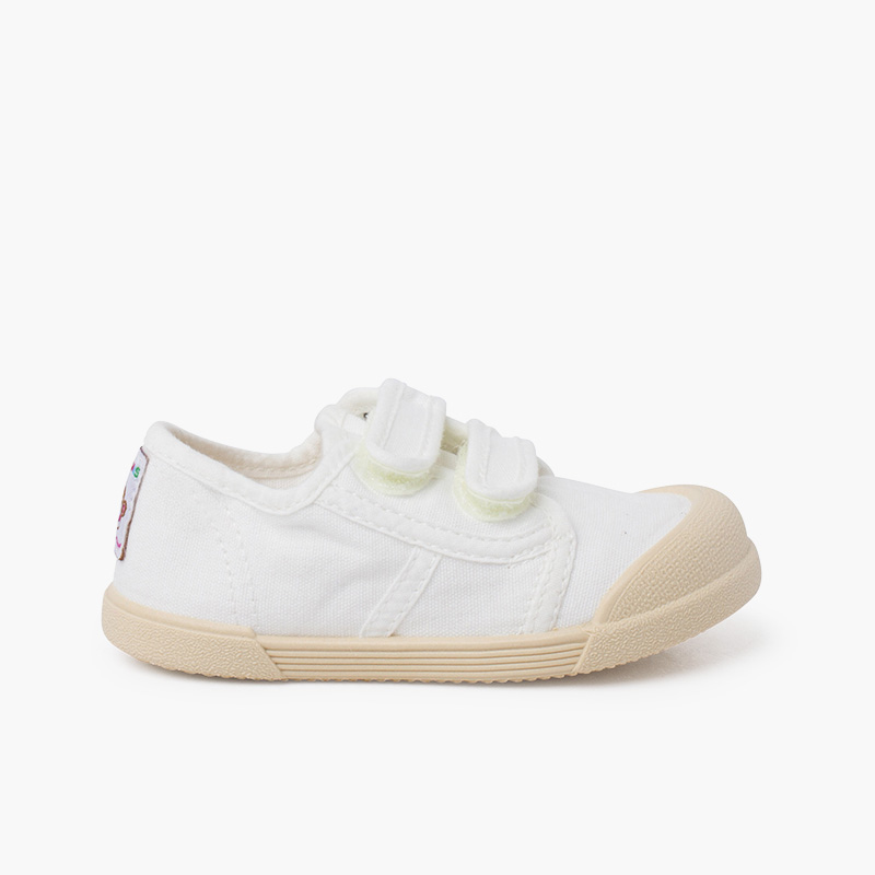 Barefoot toe trainers with hook-and-loop closure White