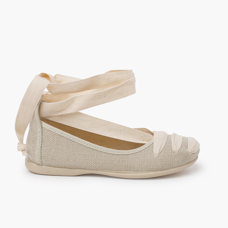 Goyesque linen ballet flats with ribbons Off-White