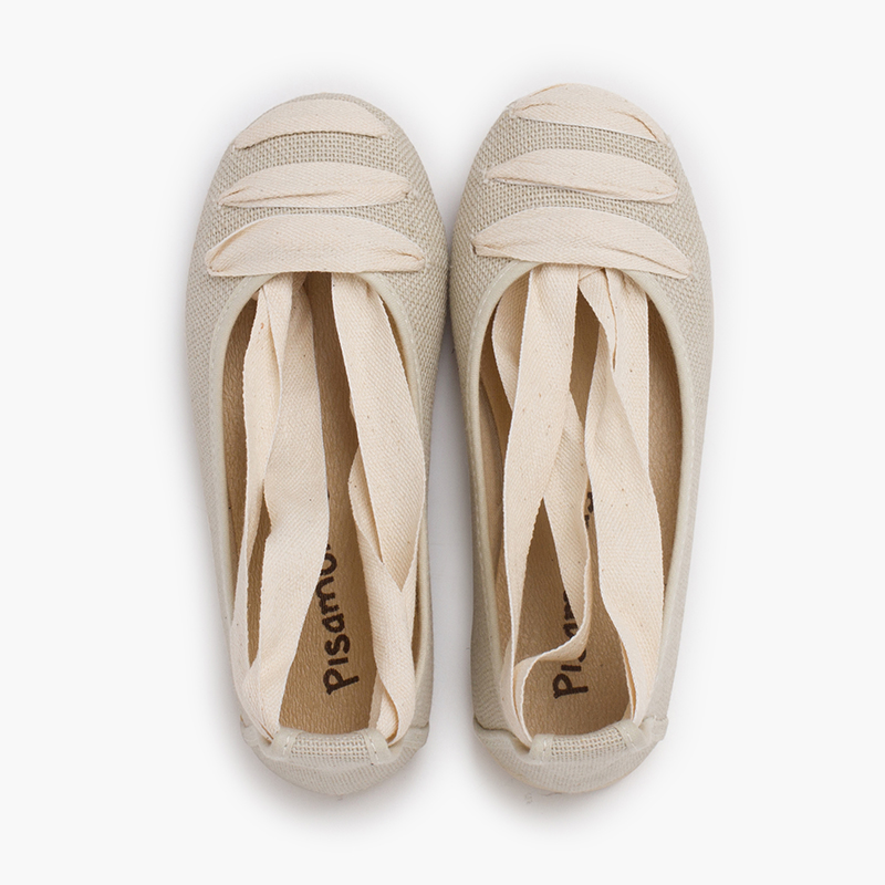 Goyesque linen ballet flats with ribbons Off-White