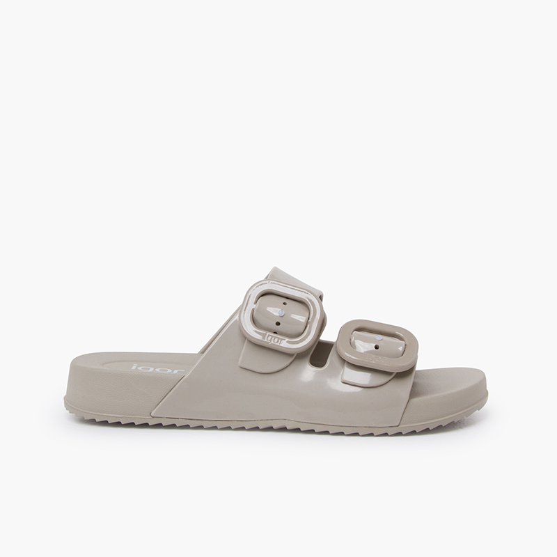 Shiny double buckle Havana sandals Sand