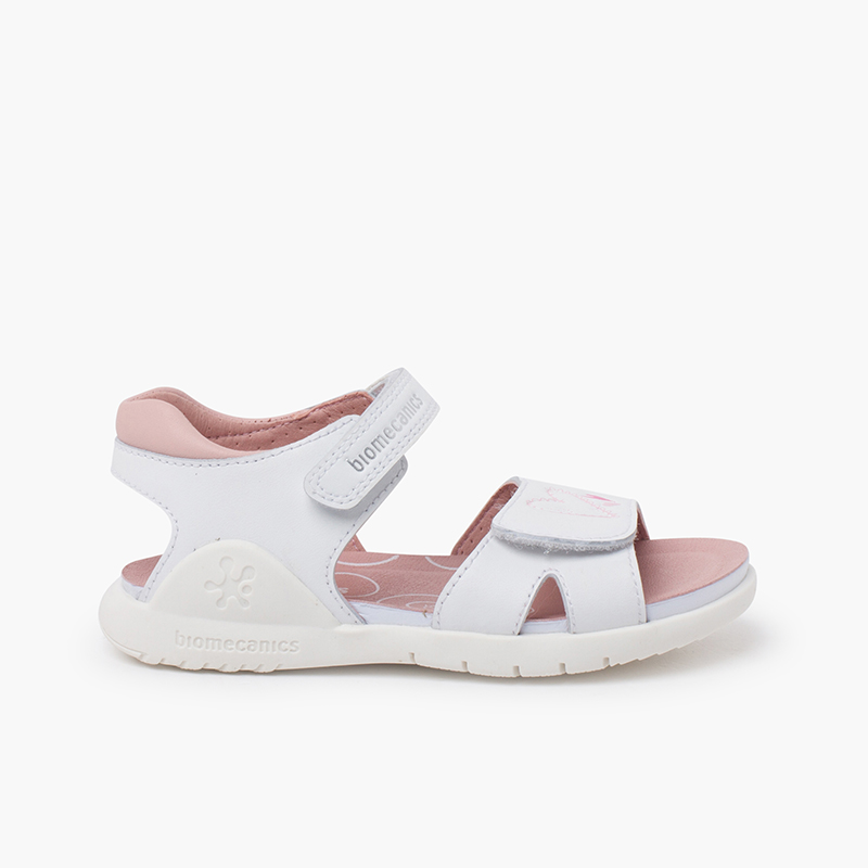 Girl sandals hearts hook-and-loop strap White