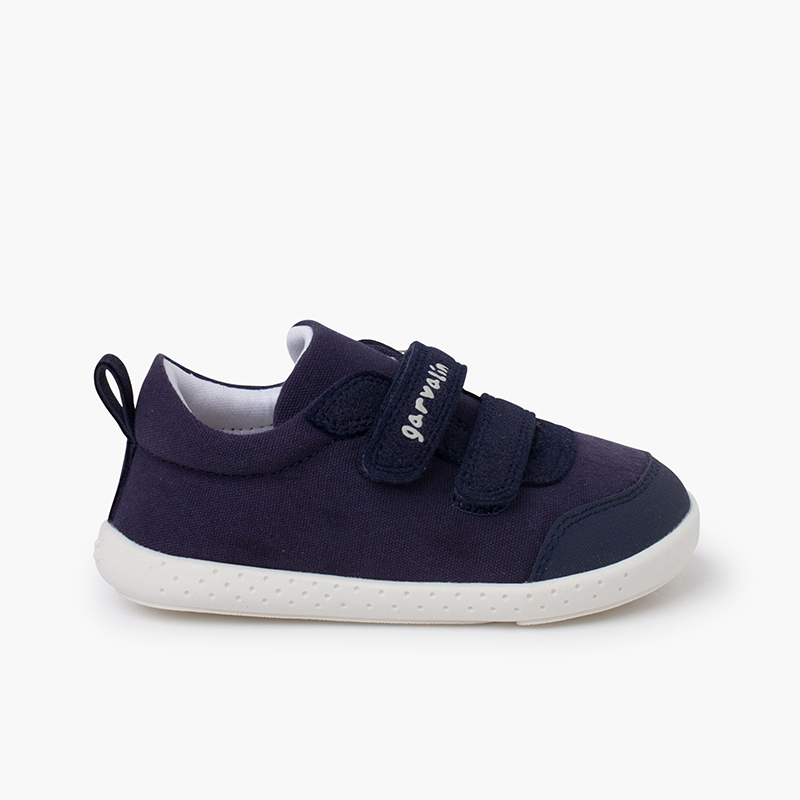 Soft canvas double hook-and-loop strap trainers Blue