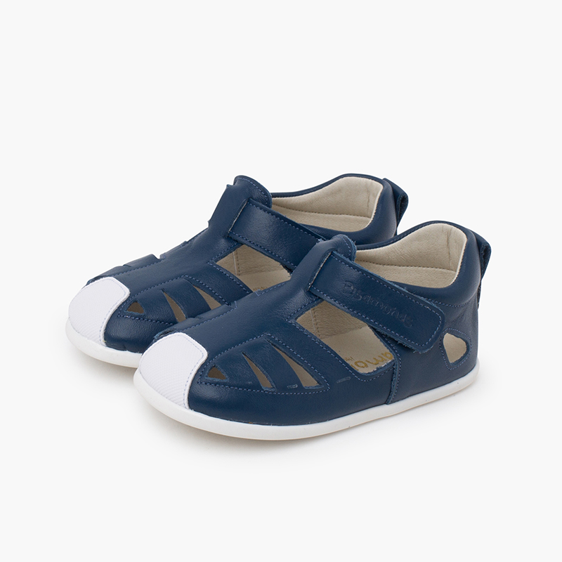 Soft leather sandal thin sole Dark blue