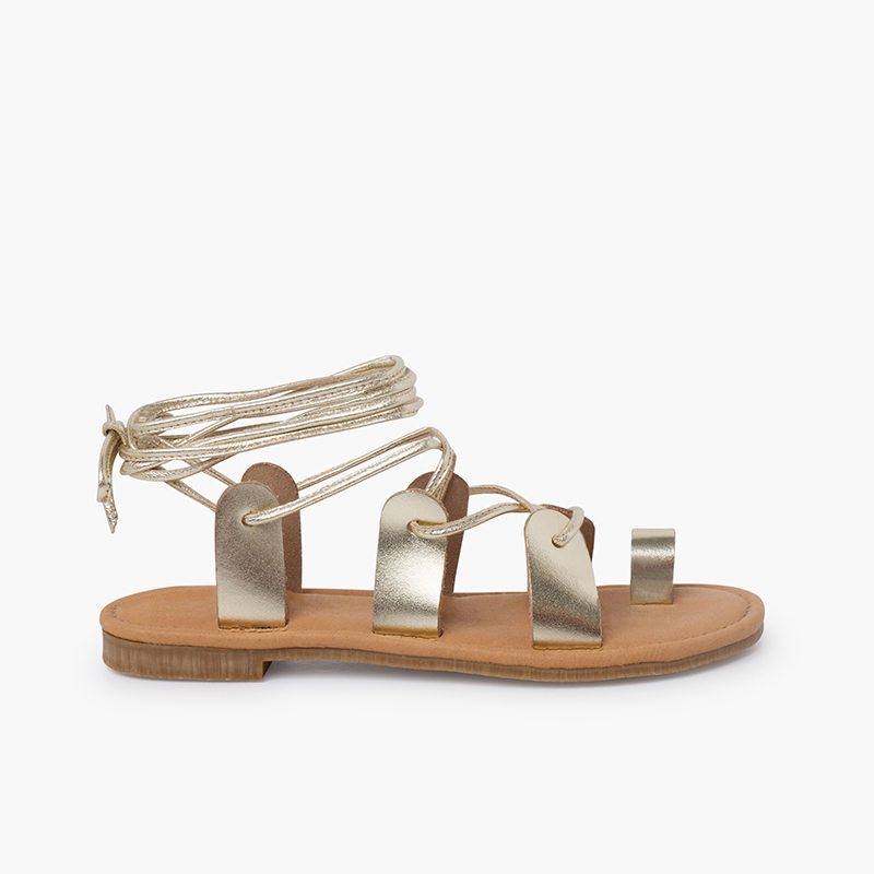 Roman sandals leather straps Champagne