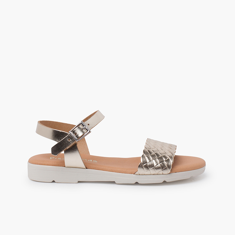 Buckle sandals braided upper strap Champagne