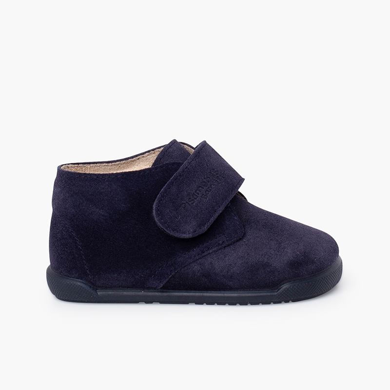 Barefoot suede boots hook-and-loop closure Navy Blue