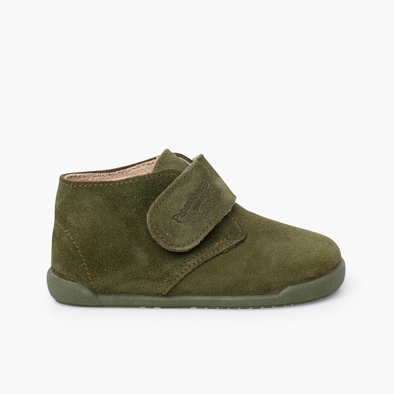 Barefoot suede boots hook-and-loop closure Moss green