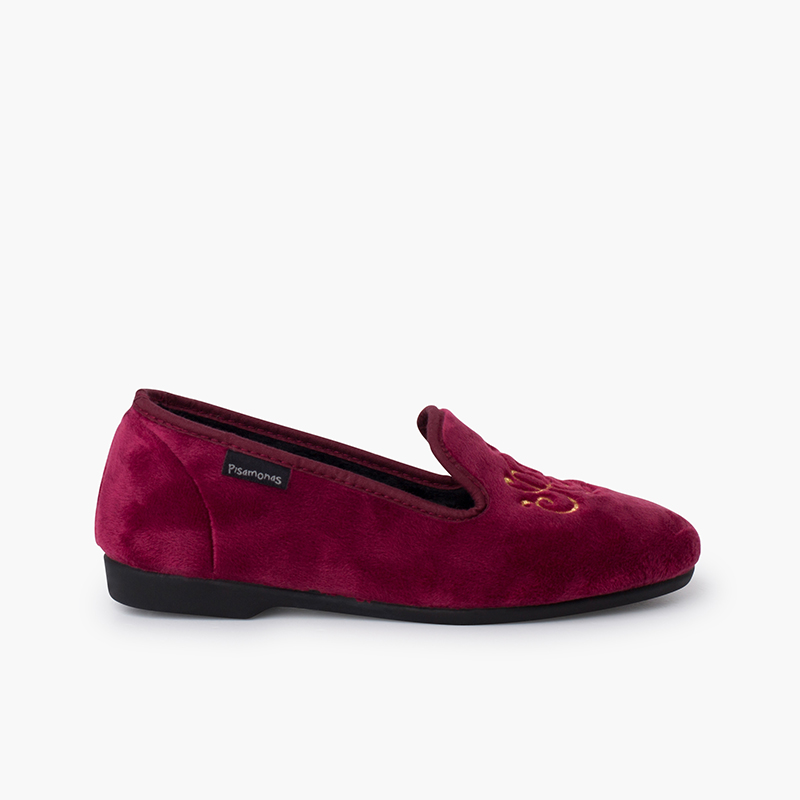 Velvet venetian shoes with embroidery Burgundy