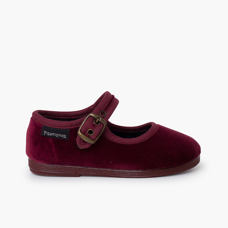 Velvet mary janes antique gold buckle Burgundy