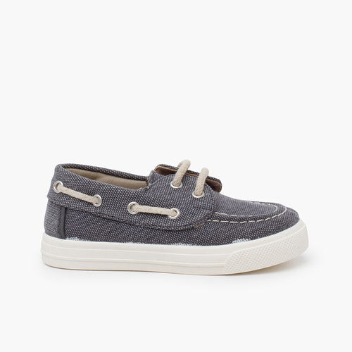 Summer boat shoes for boys in organic canvas gris azulado