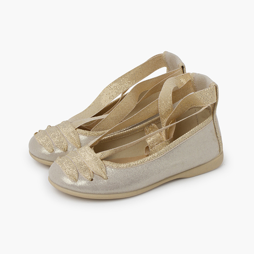 Goyesque ballet flats with bright ribbons Gold