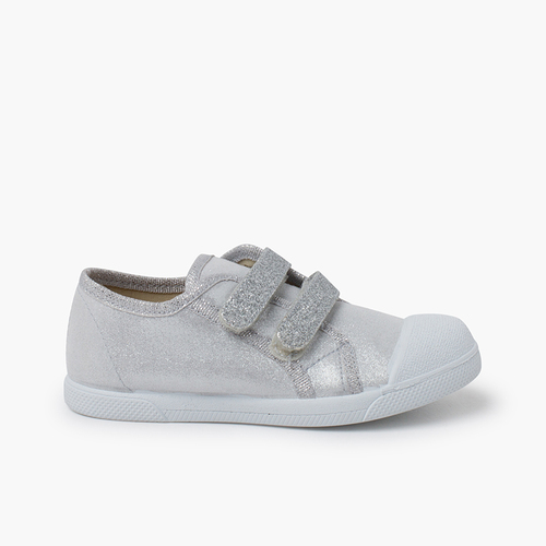 Soft glittery trainers double hook-and-loop strap Silver