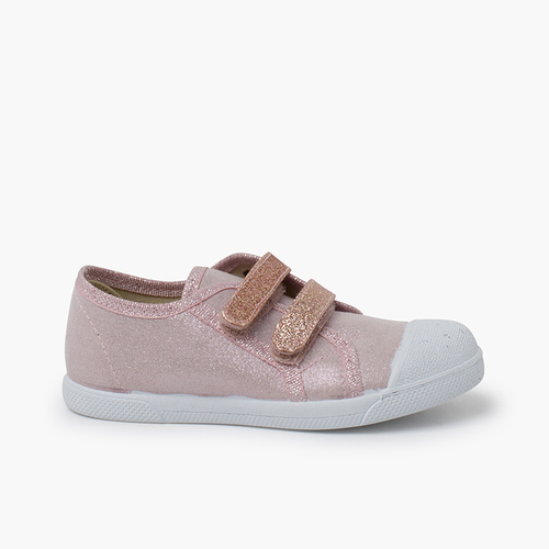 Soft glittery trainers double hook-and-loop strap Pink