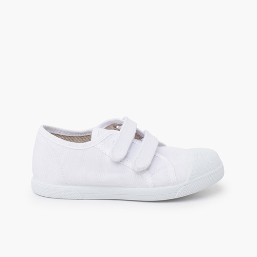 Soft eco canvas trainers hook-and-loop straps White
