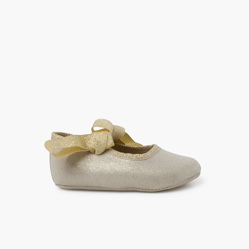 Baby mary janes with shiny bow Gold