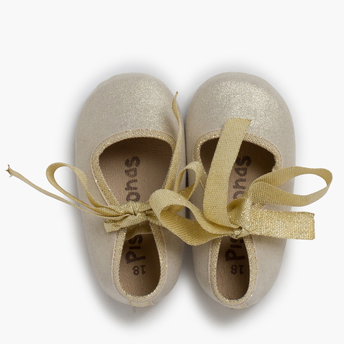 Baby mary janes with shiny bow Gold