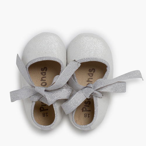 Baby mary janes with shiny bow Silver