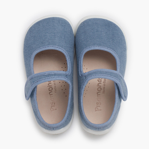 Barefoot mary janes hook-and-loop strap white sole Blue