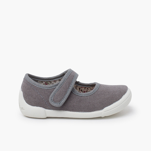 Barefoot mary janes hook-and-loop strap white sole Grey