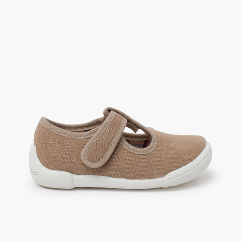 Barefoot T-bar shoes hook-and-loop strap white sole Sand