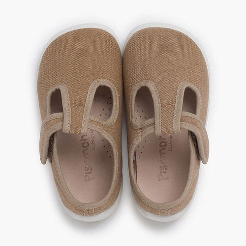 Barefoot T-bar shoes hook-and-loop strap white sole Sand