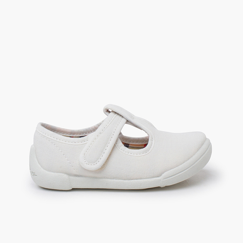 Barefoot T-bar shoes hook-and-loop strap white sole White
