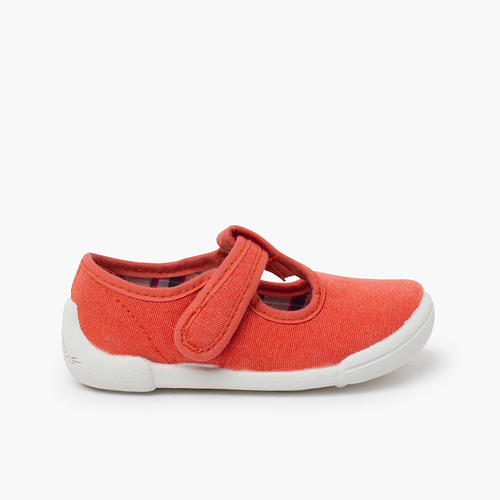 Barefoot T-bar shoes hook-and-loop strap white sole Terracotta