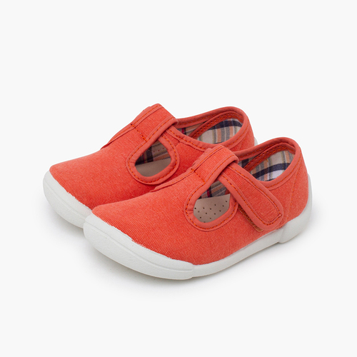 Barefoot t-bar shoes hook-and-loop strap Terracotta