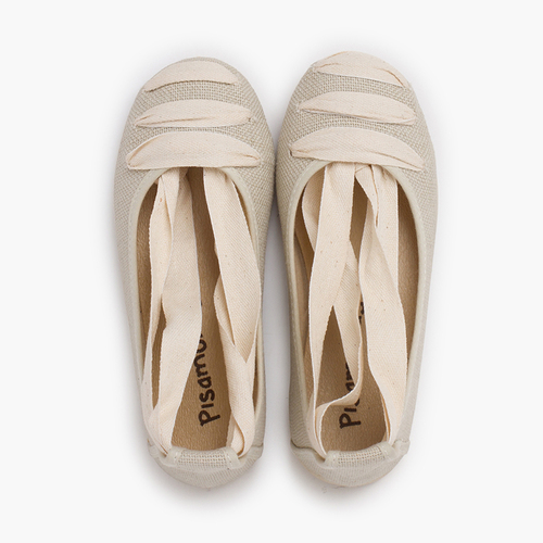 Goyesque linen ballet flats with ribbons Off-White