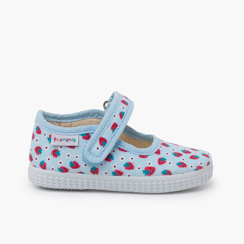 Strawberry printed mary janes hook-and-loop closure strawberries