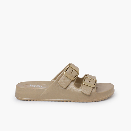 Women's sandals double buckle metallic colours  Champagne