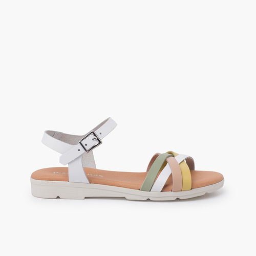 Buckle sandals crossed multicolor straps Multicolor