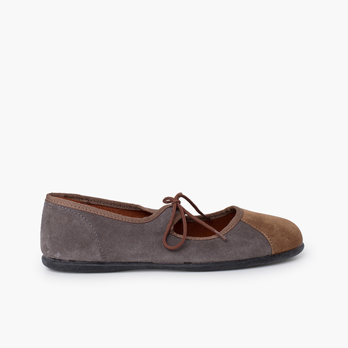 Two-tone mary janes thin bow Grey