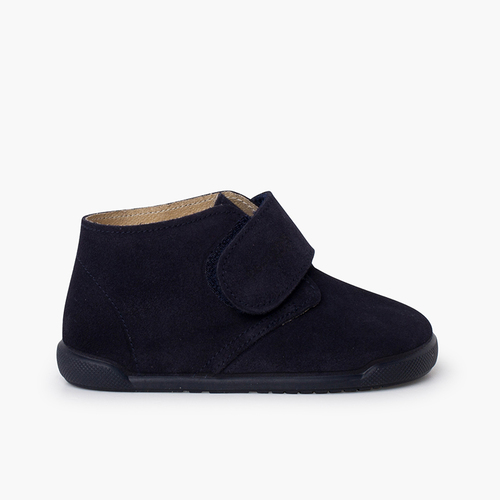 Barefoot suede boots hook-and-loop closure Navy Blue