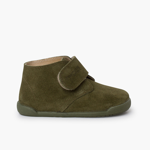 Barefoot suede boots hook-and-loop closure Moss green