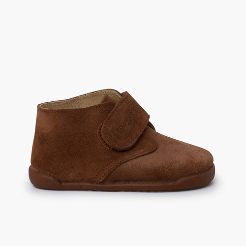 Barefoot suede boots hook-and-loop closure Brown