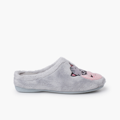 Clog slippers cat and moon Grey