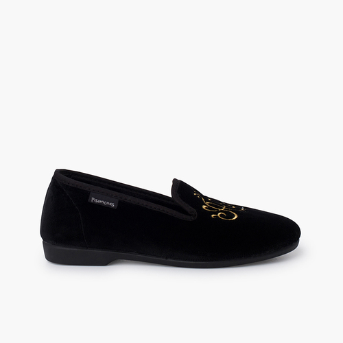 Velvet venetian shoes with embroidery Black