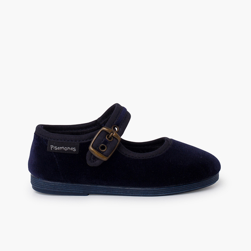 Velvet mary janes antique gold buckle Navy Blue