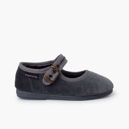 Velvet mary janes antique gold buckle Grey