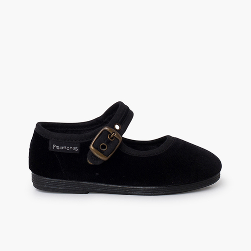 Velvet mary janes antique gold buckle Black